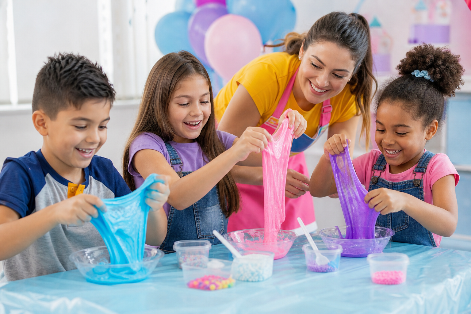 Children enjoying a supervised slime-making activity