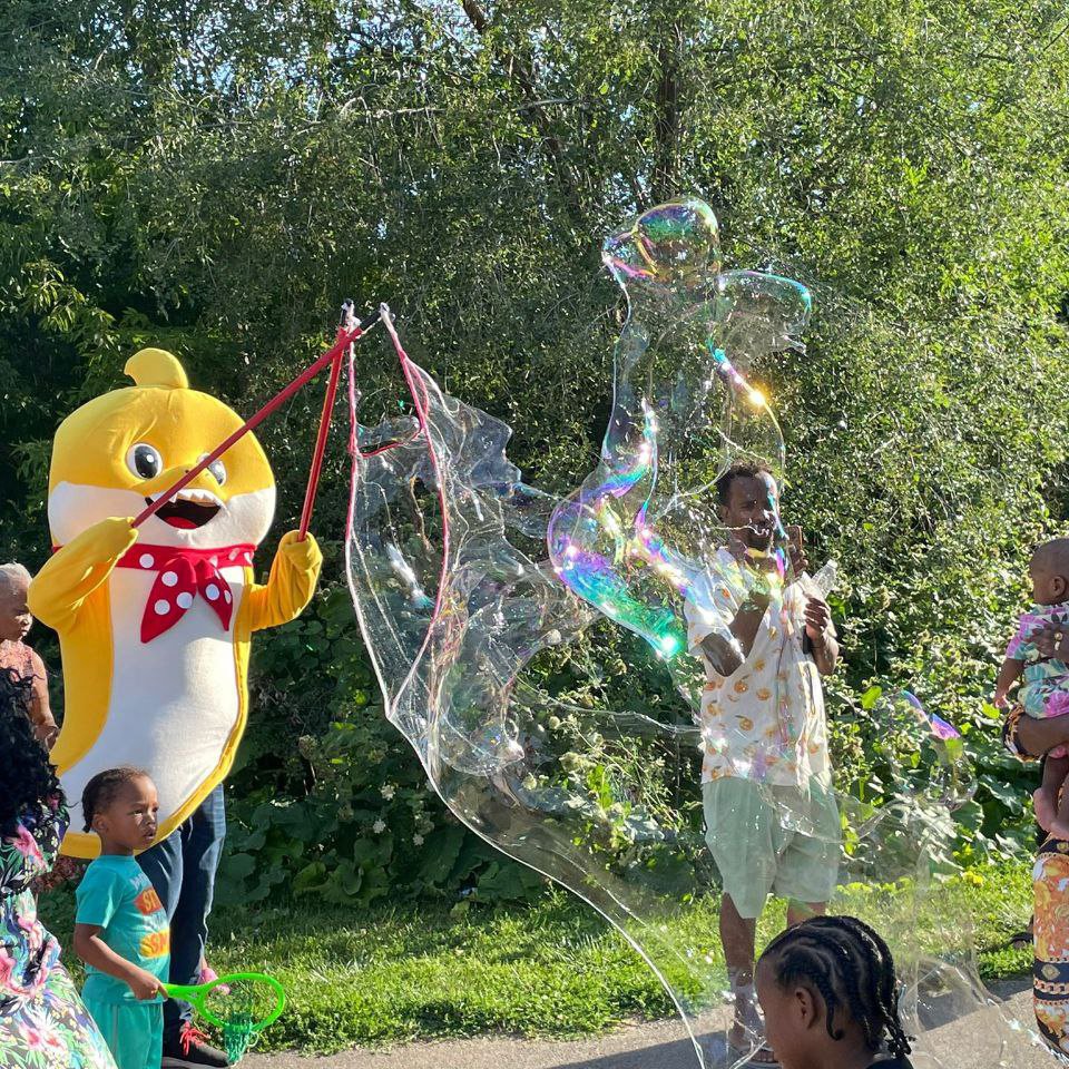 Large outdoor bubbles at a children's party