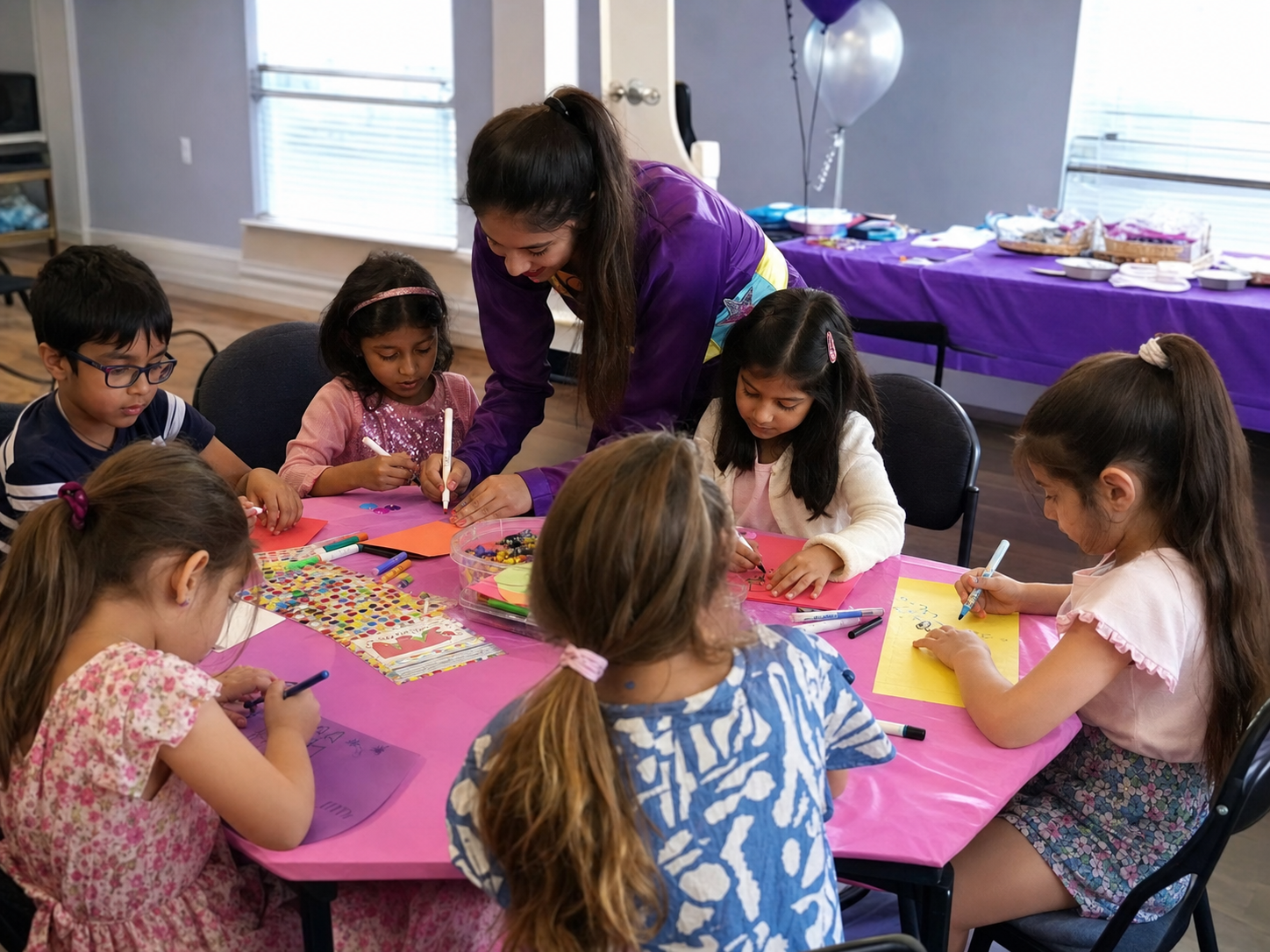 Children drawing birthday cards