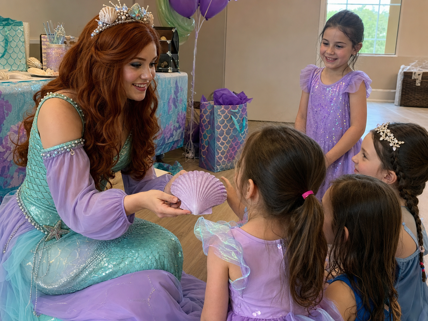 Mermaid princess entertainer at a birthday party