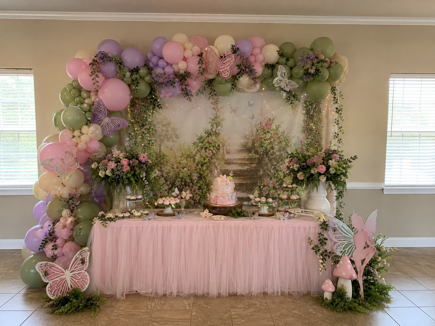 Butterfly garden party setup