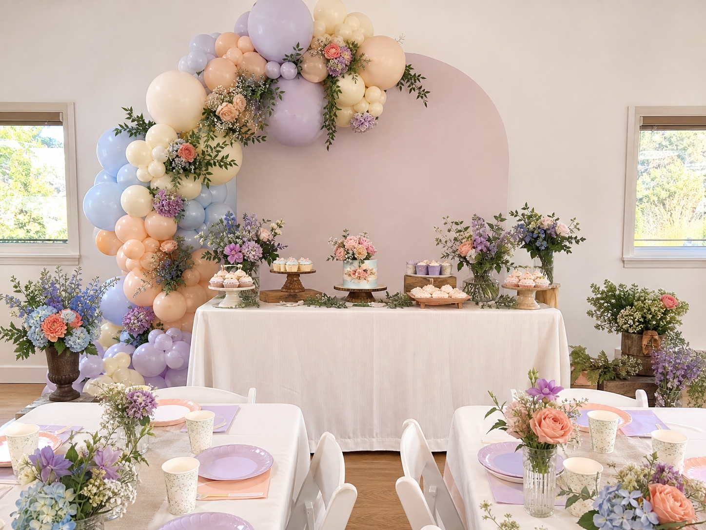 Floral garden party setup