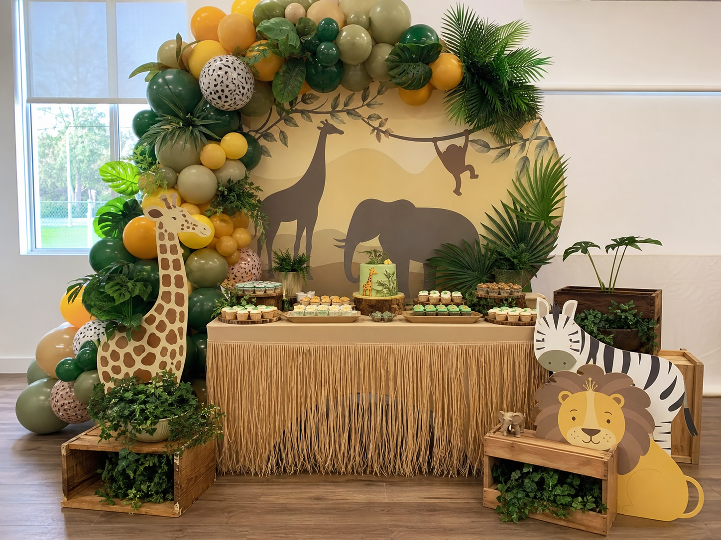 Jungle-themed party setup