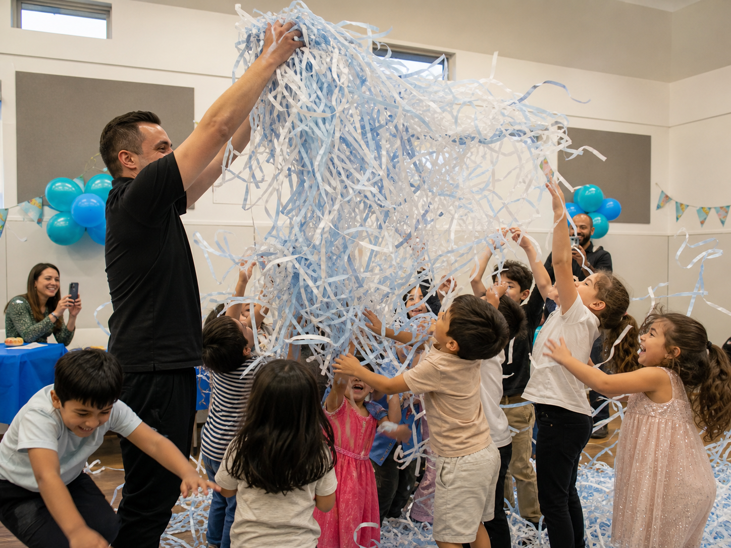 Entertainer leading a Paper Show finale