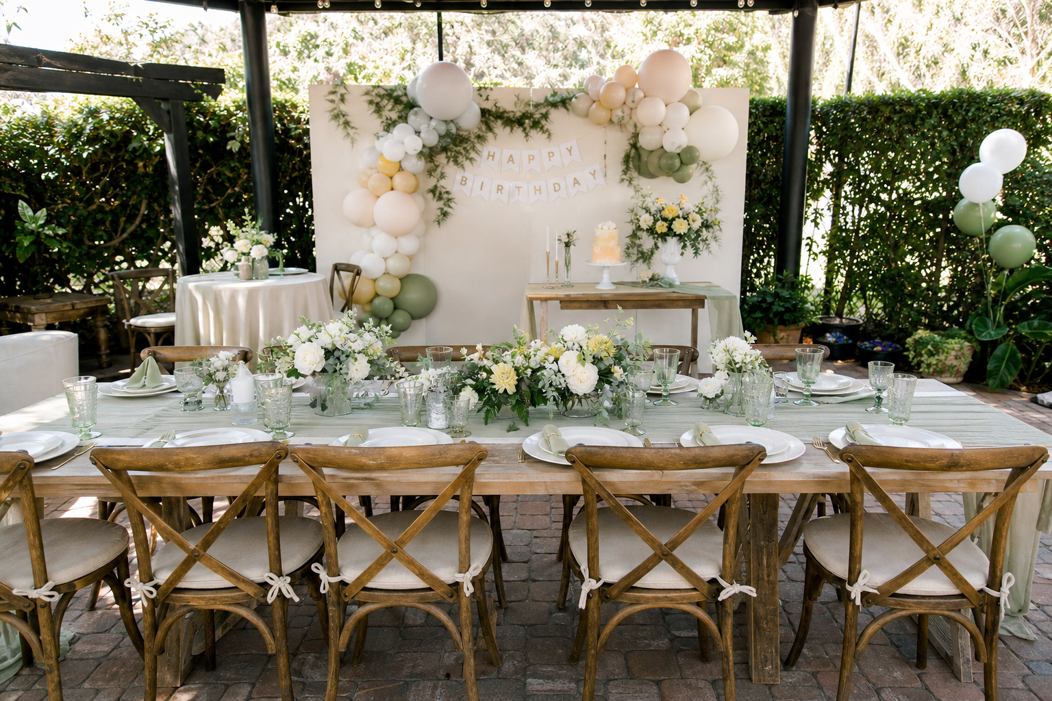Green, floral and neutral general birthday decorations